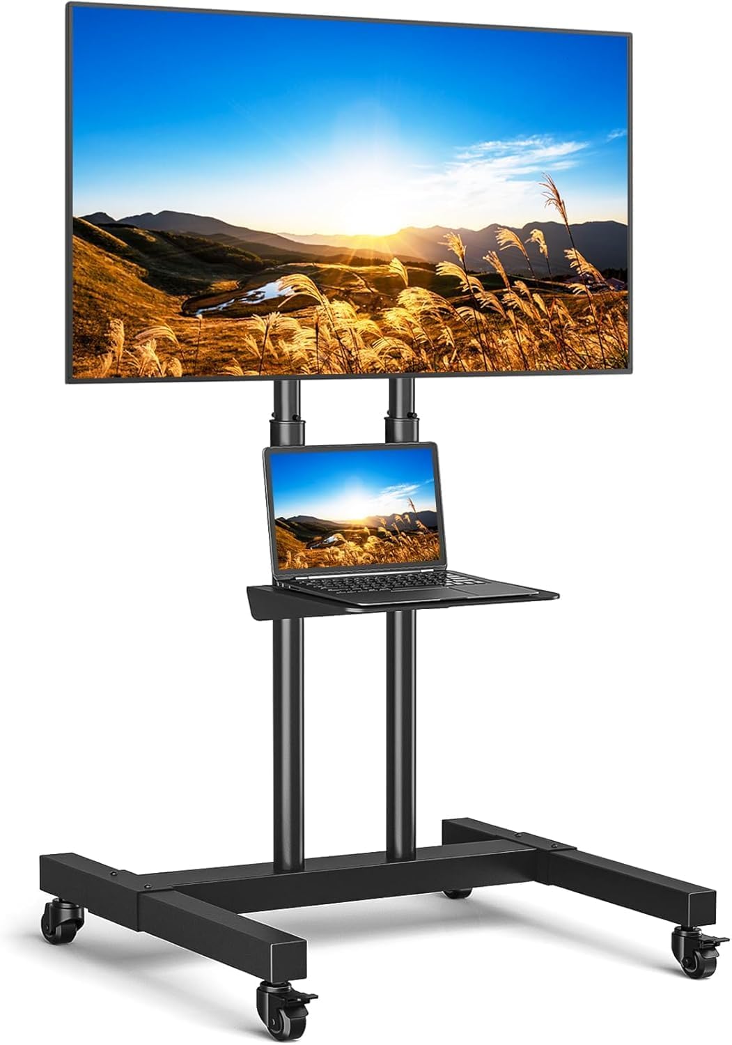RFIVER Supporto TV da Pavimento con Ruote Carrello Staffa Porta Mobile Stand Regolabile in Altezza, Supporto TV da Terra per 32 a 80 Pollici LCD LED Plasma Max. 50 kg, Max VESA 600x400 mm Nero