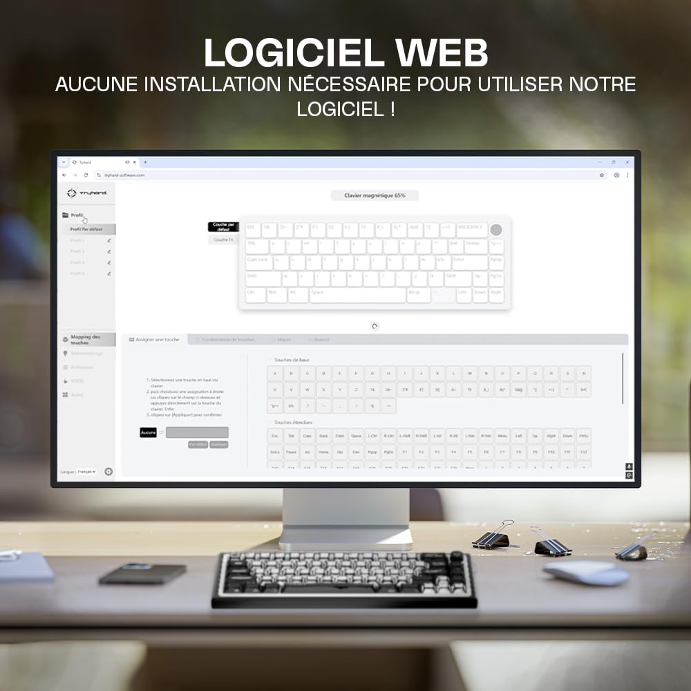 Tryhard Hayami – Clavier Magnétique Gaming 65% | Switchs Hall Effect Ultra-Réactifs 8000 Hz | ARGB Personnalisable | Layout Français AZERTY avec knob