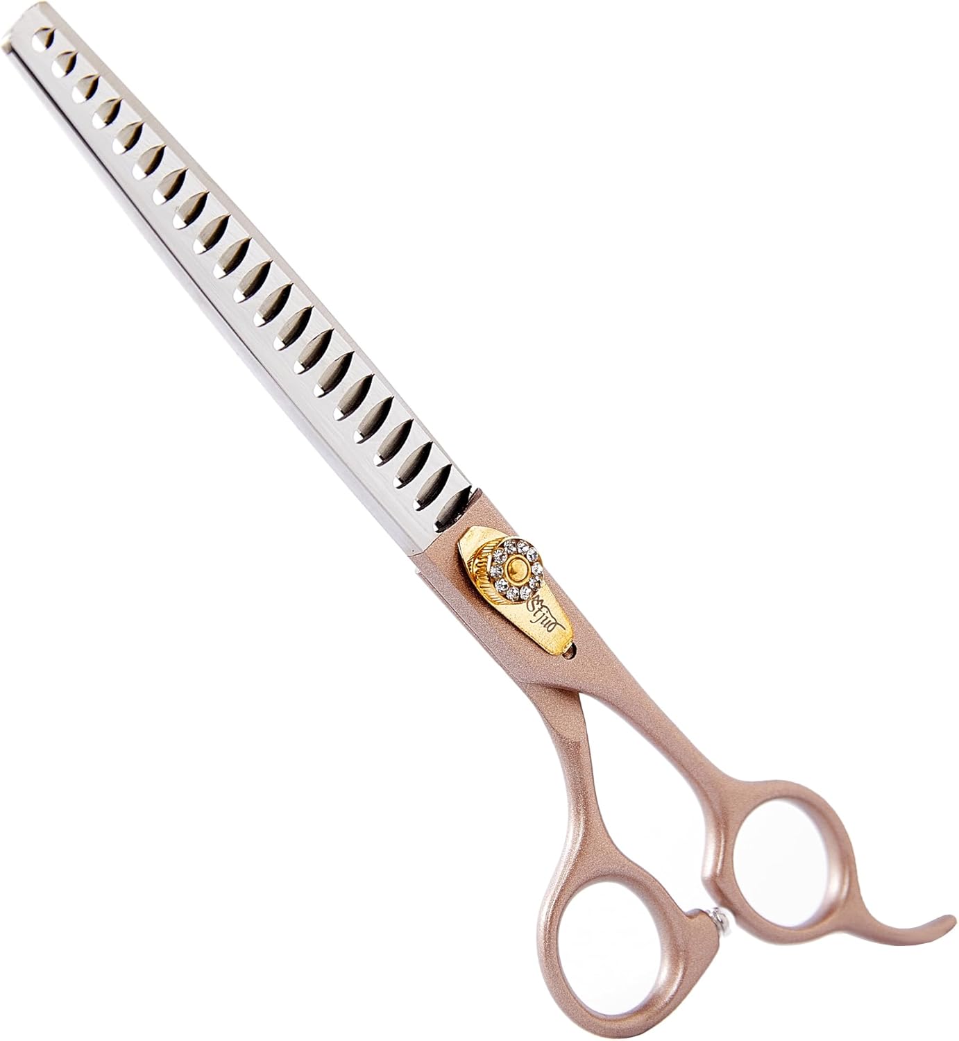 Professional Dog Grooming Scissors Rose Gold 440C Stainless Steel Straight Thinning Curved Chunker Shears for Pet Grooming Services Dogs and Cats (Curved, 7‘’)