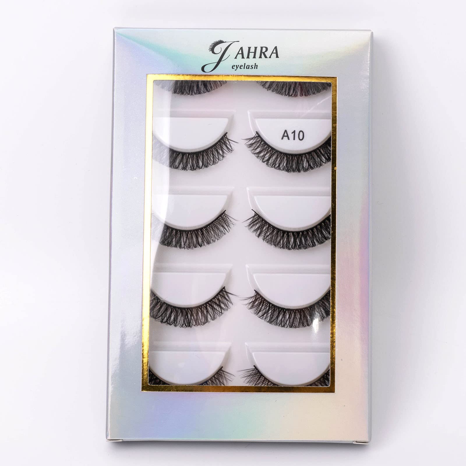 JAHRA Russian False Eyelashes Fluffy Curly Faux Mink Lashes Cat Eye Russian Strip D Curl Eyelash Extension Look 5 Pairs Pack