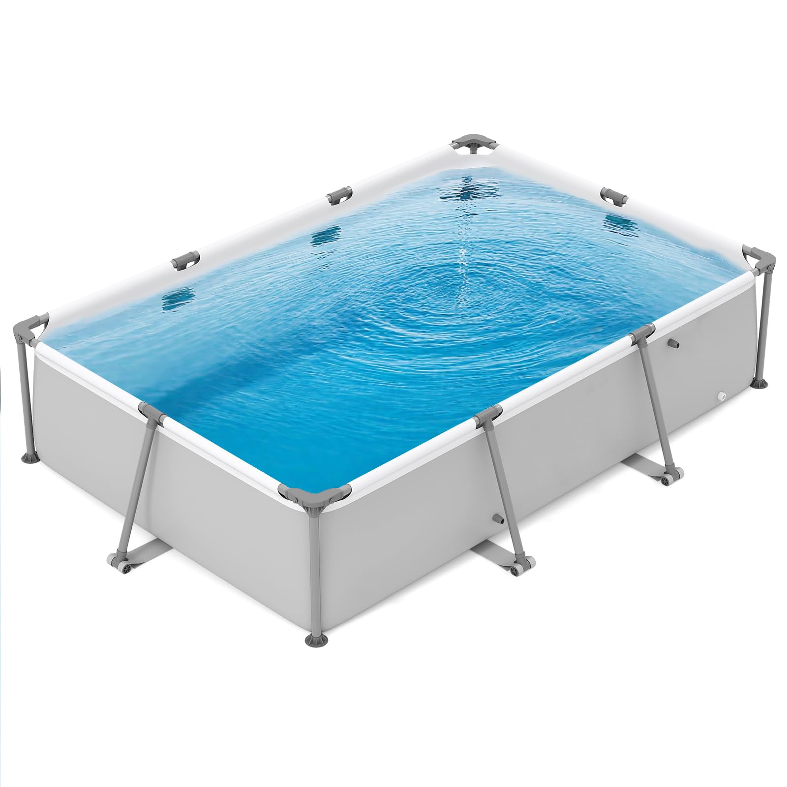 RELAX4LIFE Piscina Desmontable Rectangular 3701L con Estructura Metálica Revestida, Paredes PVC de 3 Capas, Depuradora y Bomba para 3-5 Personas, Piscina Rectangular para Niños, Montaje Rápido (Gris)