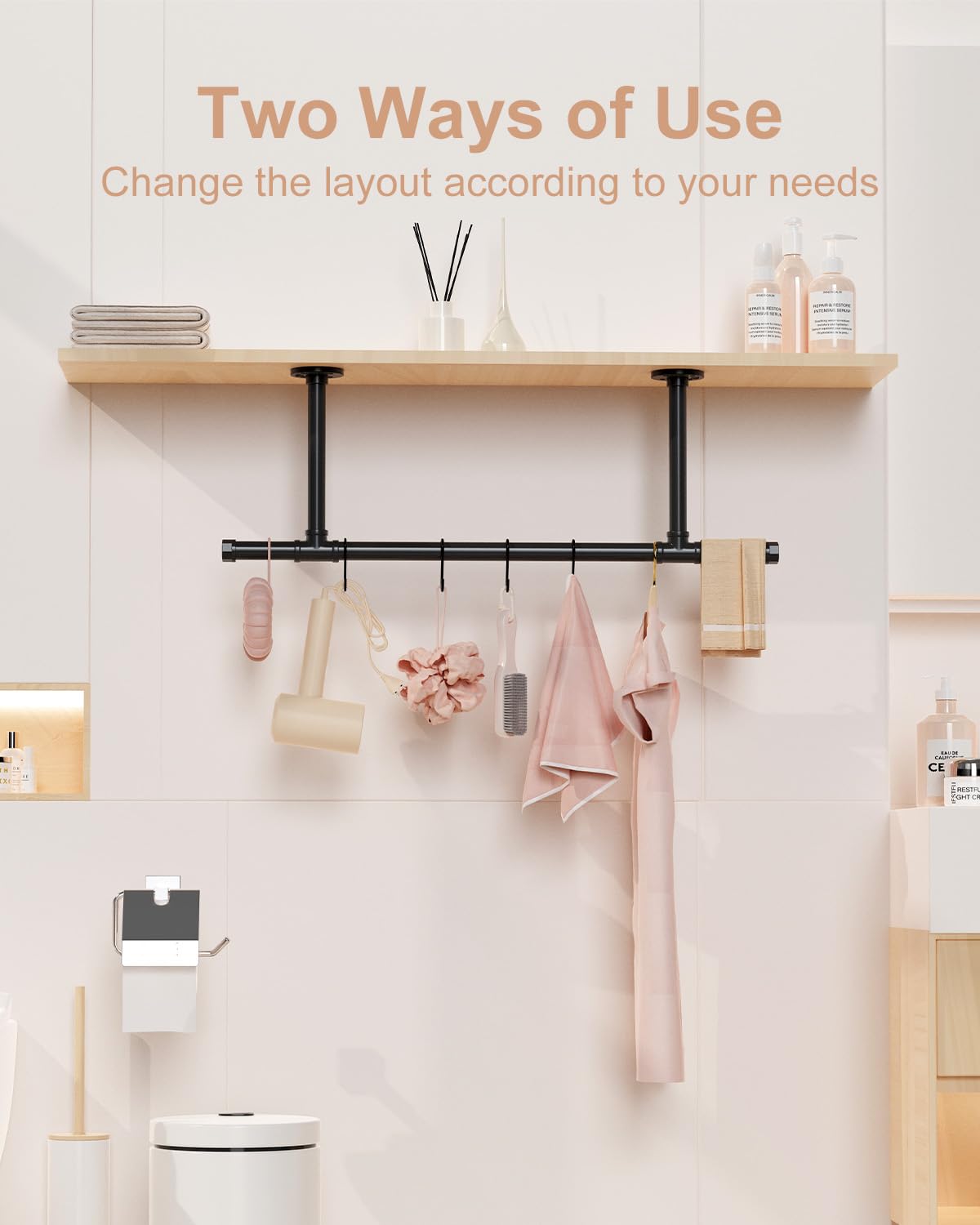 GUOHNHE Industrial Pipe Clothes Rail, Metal Garment Rack Wall Mounted, Heavy Duty Retro Wardrobe Pole, Clothing Hanger - Image 3