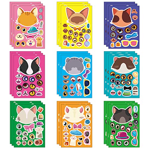 27 Sheets Cat Make a Face Sticker Sheets for Kids Todders Activit...