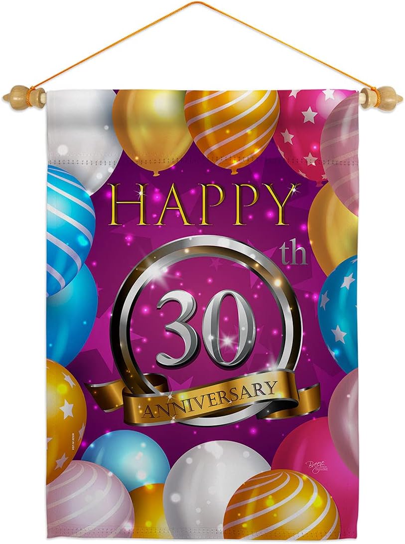Happy 30th Anniversary Garden Flag Set Wood Dowel Celebration Couple Married Wedding Occasion Party Valentines Small Decorative Gift Yard House Banner Made In USA 13 X 18.5