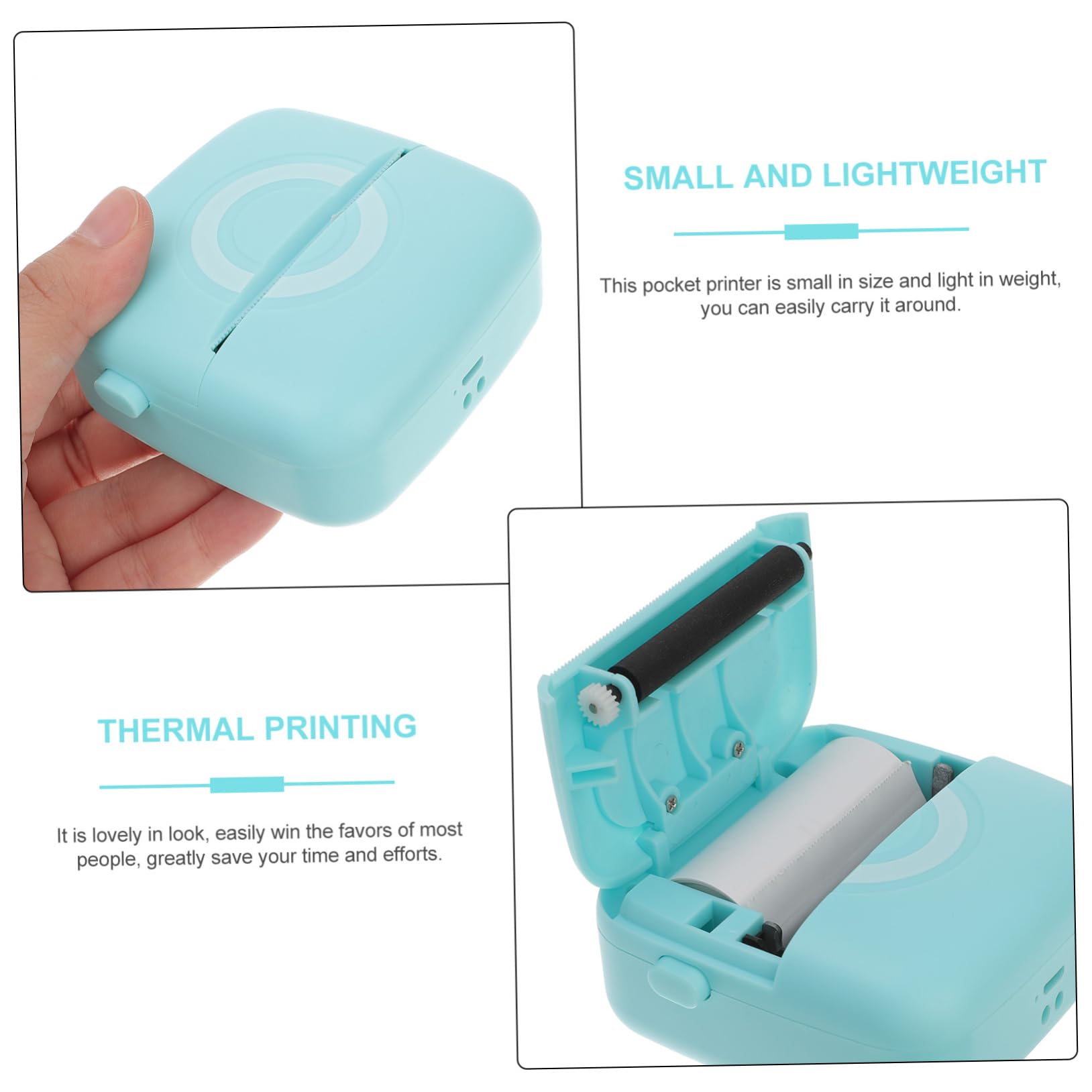 Gadpiparty Stampante Termica Tascabile Portatile per Note, Etichette e Ricevute, 200dpi, Ricarica 1000mah, per Scuola e Ufficio