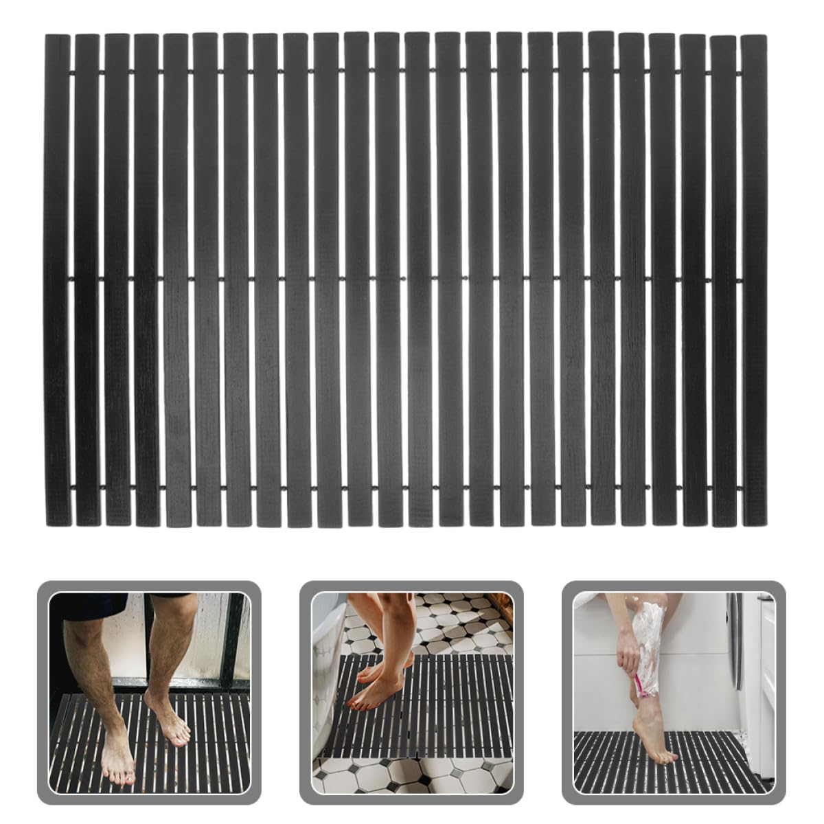 Holibanna Tappetino Antiscivolo in Bambù 50X70 CM, Cuscino Resistente per Pavimento Bagno e Doccia, per Uso Domestico e Hotel