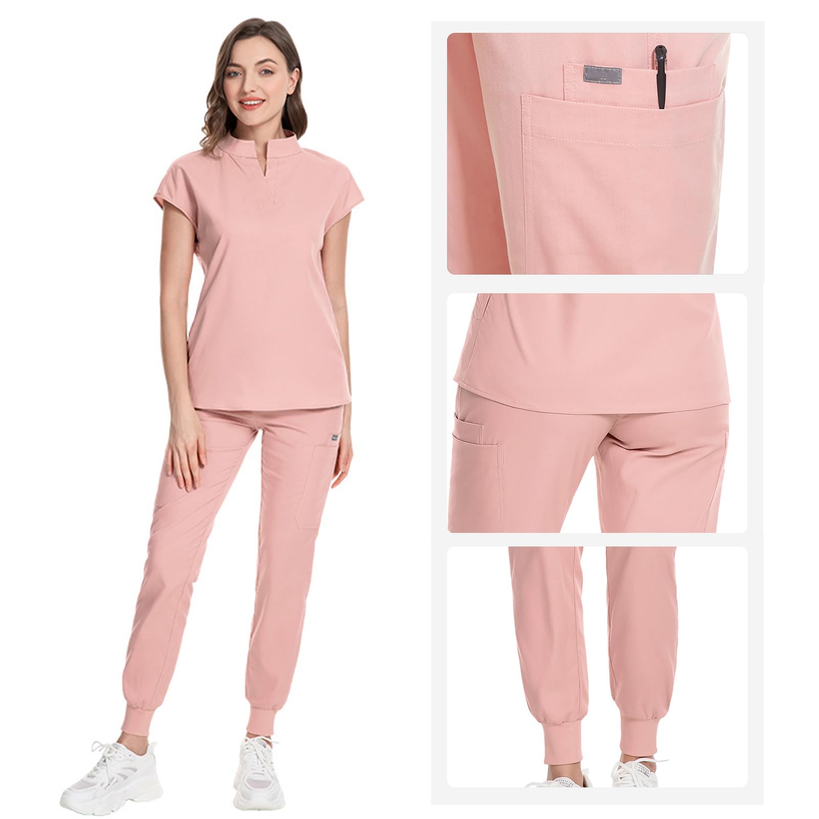 Moda Uniforme Infermieri, Uniforme Sanitaria Donna Colletto Rialzato Abbigliamento Medico Scollo a V Adatto per Infermieri, Dentisti