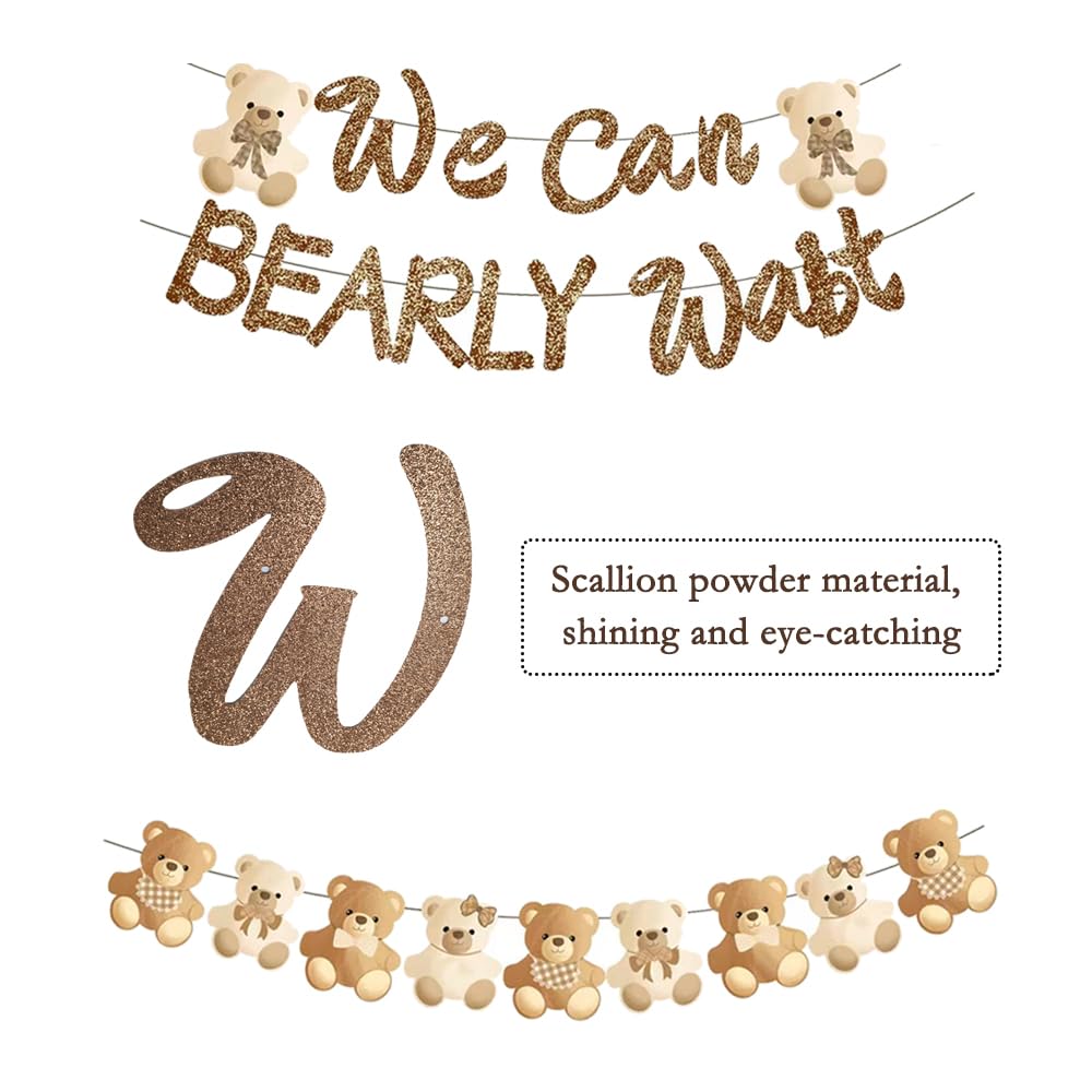 Bearly Wait Banner Bear Baby Shower Party Supplies Bearly Wait Growth Baby Shower Decorations Brown Glitter Scallion Powder Sparkling Flag for Boy Girl Gender Reveal Party - Image 2