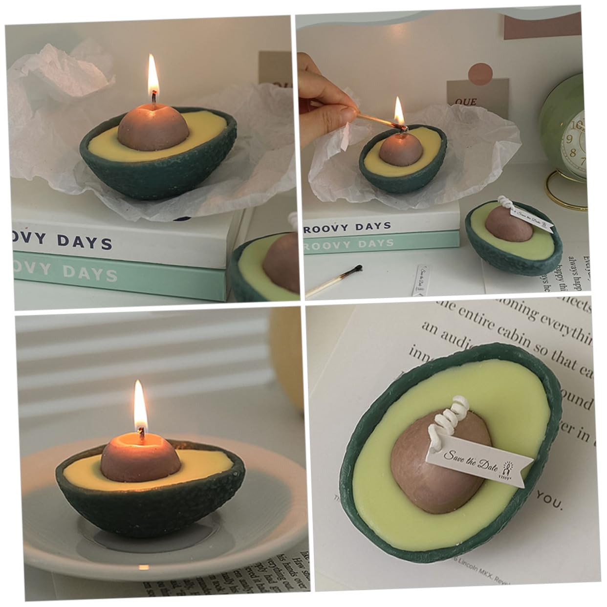 CALLARON Candela Profumata All’avocado 2 Pezzi, Verde, senza Fumo, Lunga Durata, Decorazione per Camera da Letto e Casa