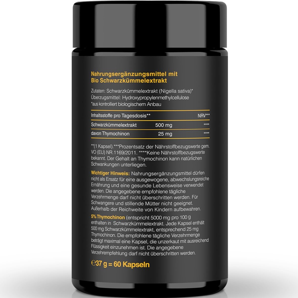 Premium BIO Schwarzkümmelöl Kapseln hochdosiert – 5000 mg Thymochinon – 3 x 60 vegane Kapseln 6-Monats-Vorrat – Nigella sativa, laborgeprüft & in Deutschland hergestellt–lichtgeschütztes Violettglas