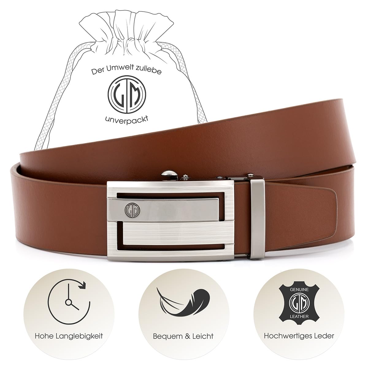 LINDENMANN Gürtel Herren – Cognac Rindsleder Automatikschließe