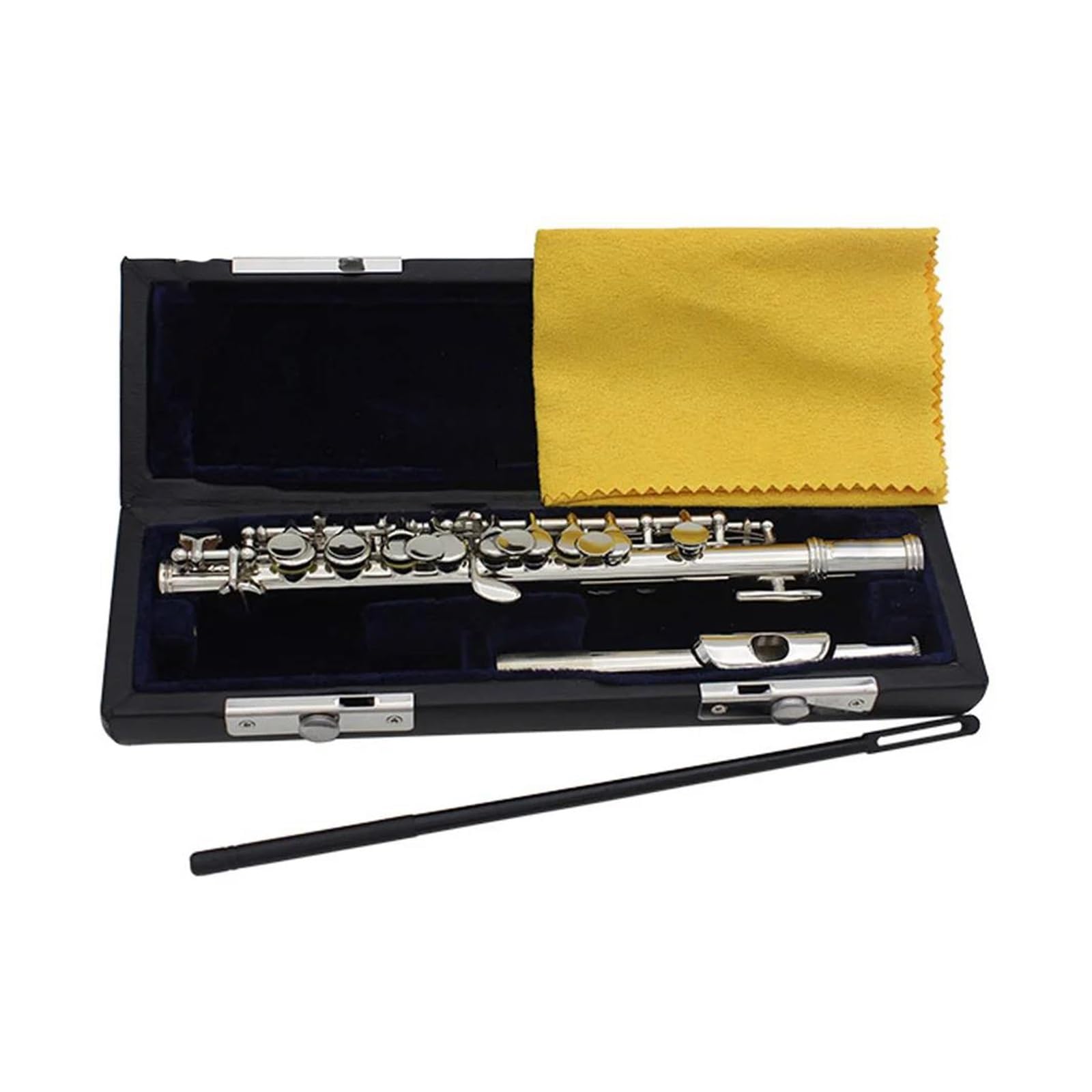 flet prosty Niebieski Piccolo 16 otworów z kluczem E instrumenty dęte drewniane o połowie rozmiaru flet biały mosiądz z częściami instrumentów w pudełku (Color : Silver)