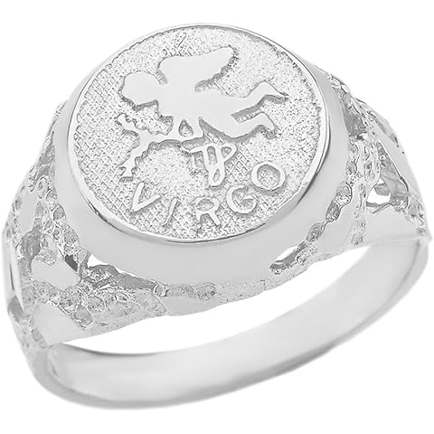 Astrology Jewelry Solid 925 Sterling Silver Virgo Zodiac Sign Band Nugget Men's Ring