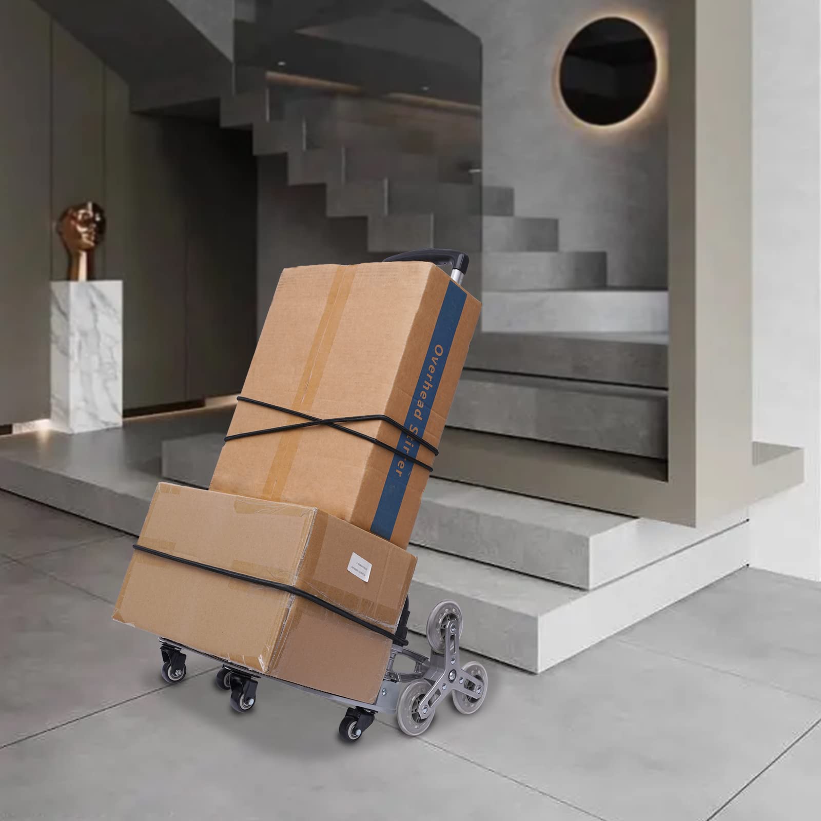 Wózek transportowy, składany wózek schodowy, trzystopniowa regulacja wysokości, bardzo długi uchwyt 106 cm, w zestawie kółka + 2 linki ekspanderowe, wózek transportowy, składany, nośność 75 kg