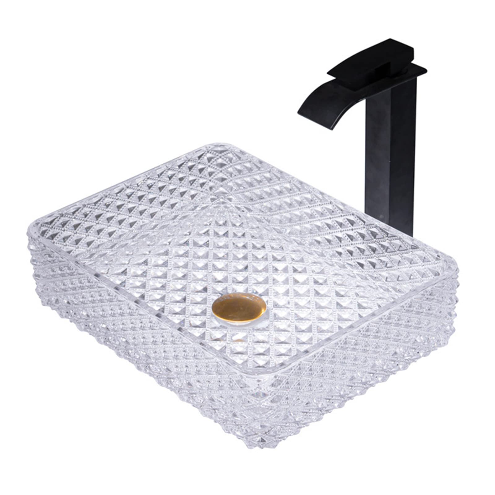 ASerZenith Bathroom Vessel Sink,Tempered Crystal Glass Bathroom Vanity Artistic Sink With Black Waterfall Faucet,Above Counter Vessel Sink With Pop Up Drain(C-C)