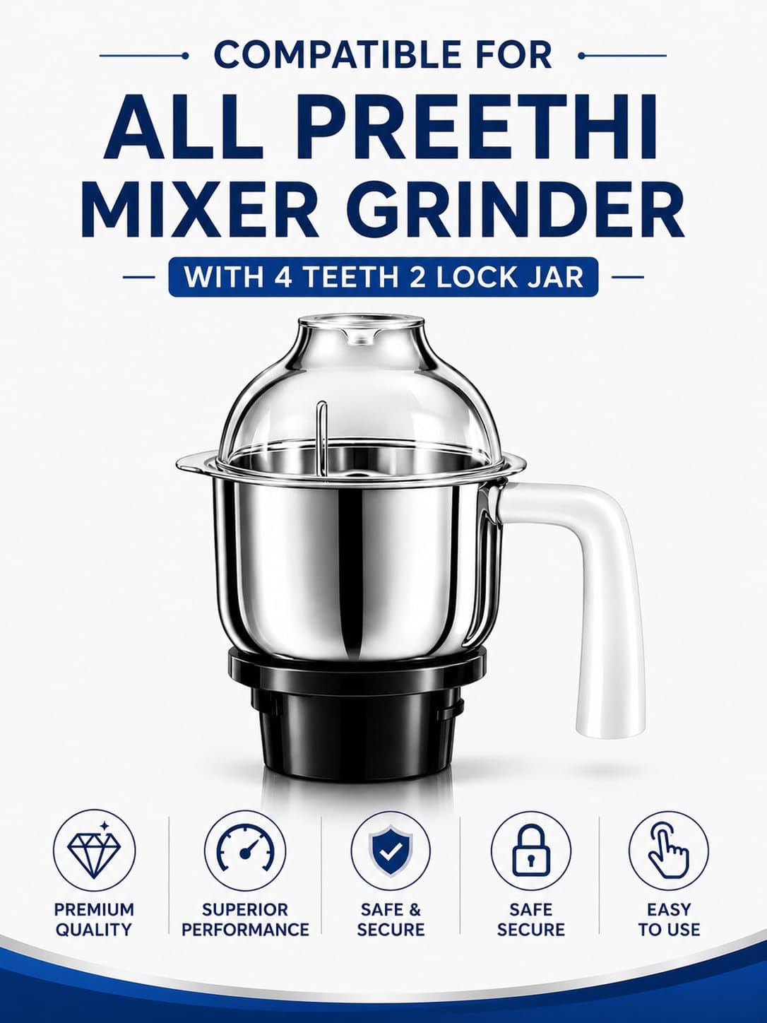 100% Compatiable (500 ml) Mixer Jar | Compatible with Preethi Blue Leaf Mixers | Chutney & Grinding Jar | Durable Stainless Steel Blade |1 Year Warranty (500 ml) — Amazon image 3
