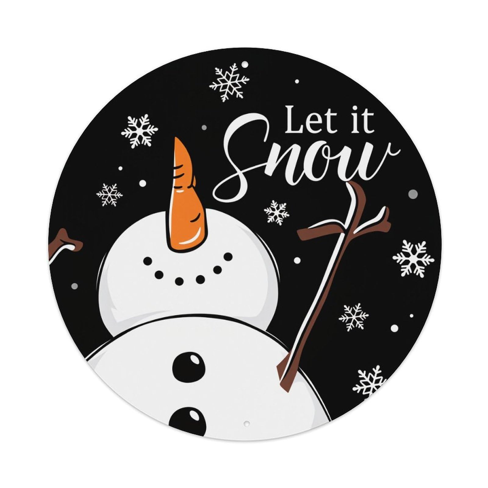 Snowman With Carrot Nose And Snowflakes Round Tin Sign Vintage Metal Poster Retro Bar, Home, Man Cave, Kitchen, Laundry Room Wall Art Decor Gift 8x8Inch
