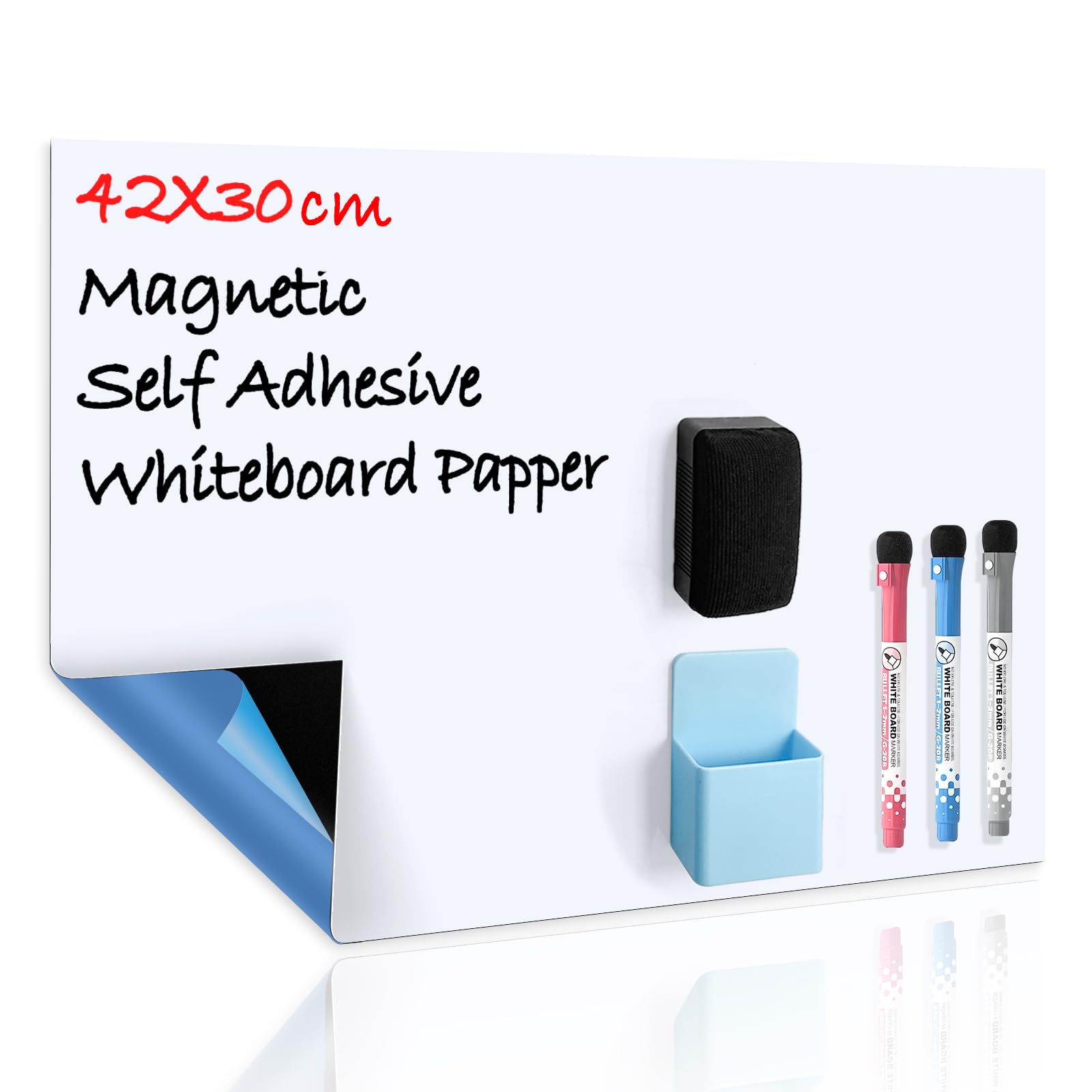 CUHIOY Dry Erase Self Adhesive Magnetic Whiteboard Sticker on Any Smooth Surface, Stain Resistant 17x12 Fridge Whtieboard Magnet Sheet, Used as Weekly Meal Planner Reminder Notice 3 Marker Pens