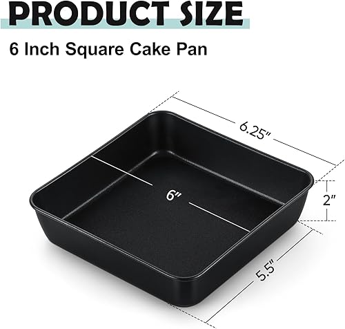 Miniatura 2 de TeamFar Moldes para pasteles de 6 pulgadas, molde cuadrado para hornear con núcleo de acero inoxidable y revestimiento antiadherente, para cocinar