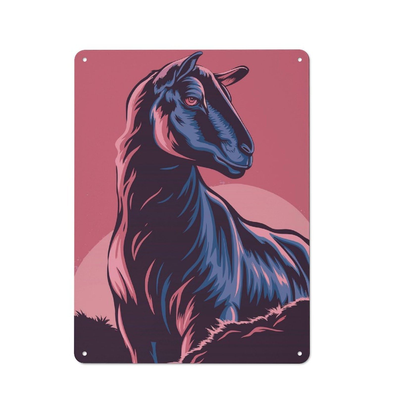 Stylized Goat Portrait with Pink Background Vintage Metal Sign 40x30cm, Bistro Style Bistro Wall Plaque for Cafe, Bistro, Bakery Or Restaurant