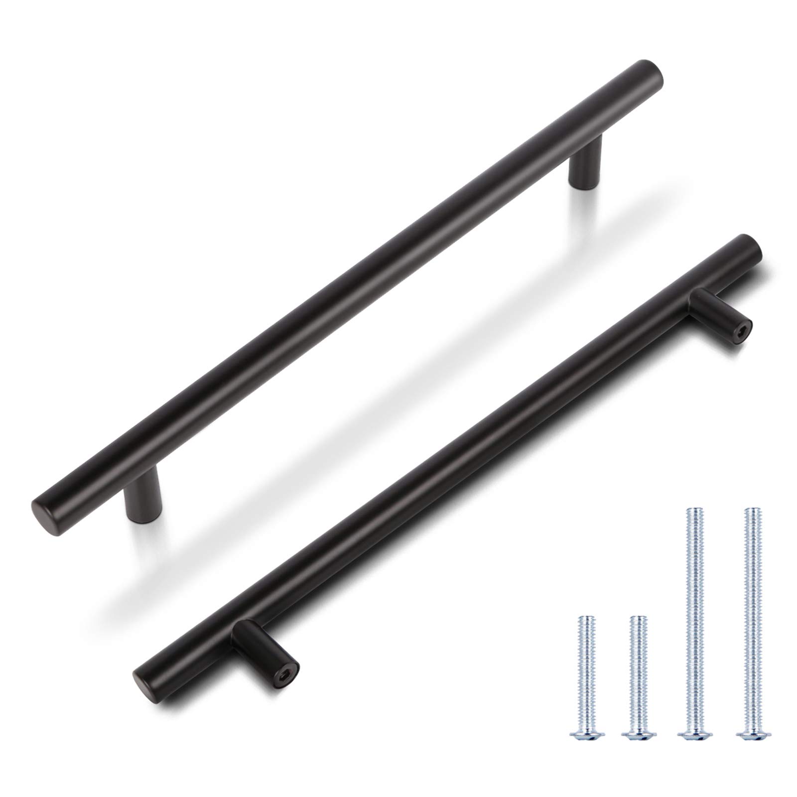 KNOBWELL 15 Pack 10 Inch Cabinet Pulls for Vanity Chest Kitchen Cabinet Handles with 7-3/5 Inch Hole Center Matte Black Cabinet Hardware Stainless Steel Kitchen Drawer Pulls for Cabinets Cupboard