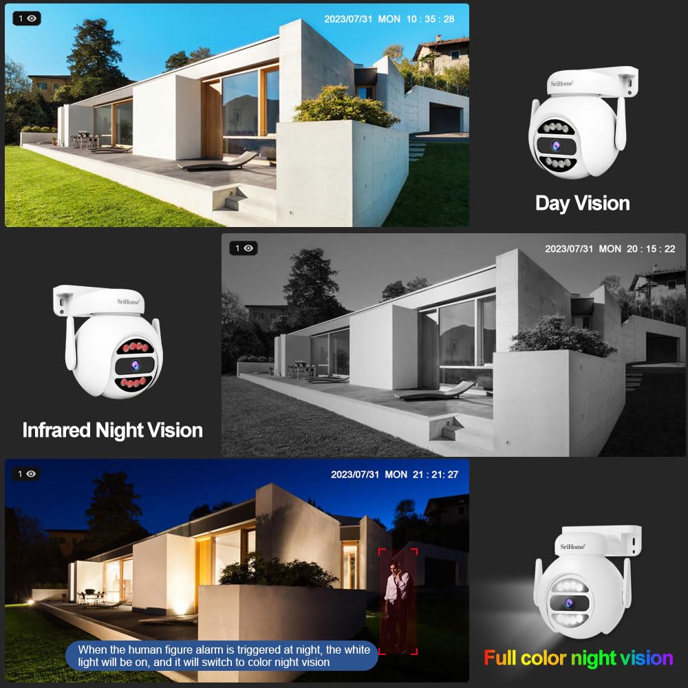 SriHome Kit Videosorveglianza WiFi, 4 Telecamere 5MP, Monitor 10,1 pollici, Visione Notturna, Rilevamento Movimento, Visualizzazione Remota