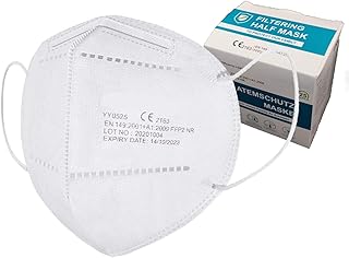 Ferreira Marques 25 mascarillas FFP2 de 5 capas, máscara antipolvo con orejas, protección respiratoria, certificado CE, EN 149, mascarilla desechable, color blanco, protección bucal