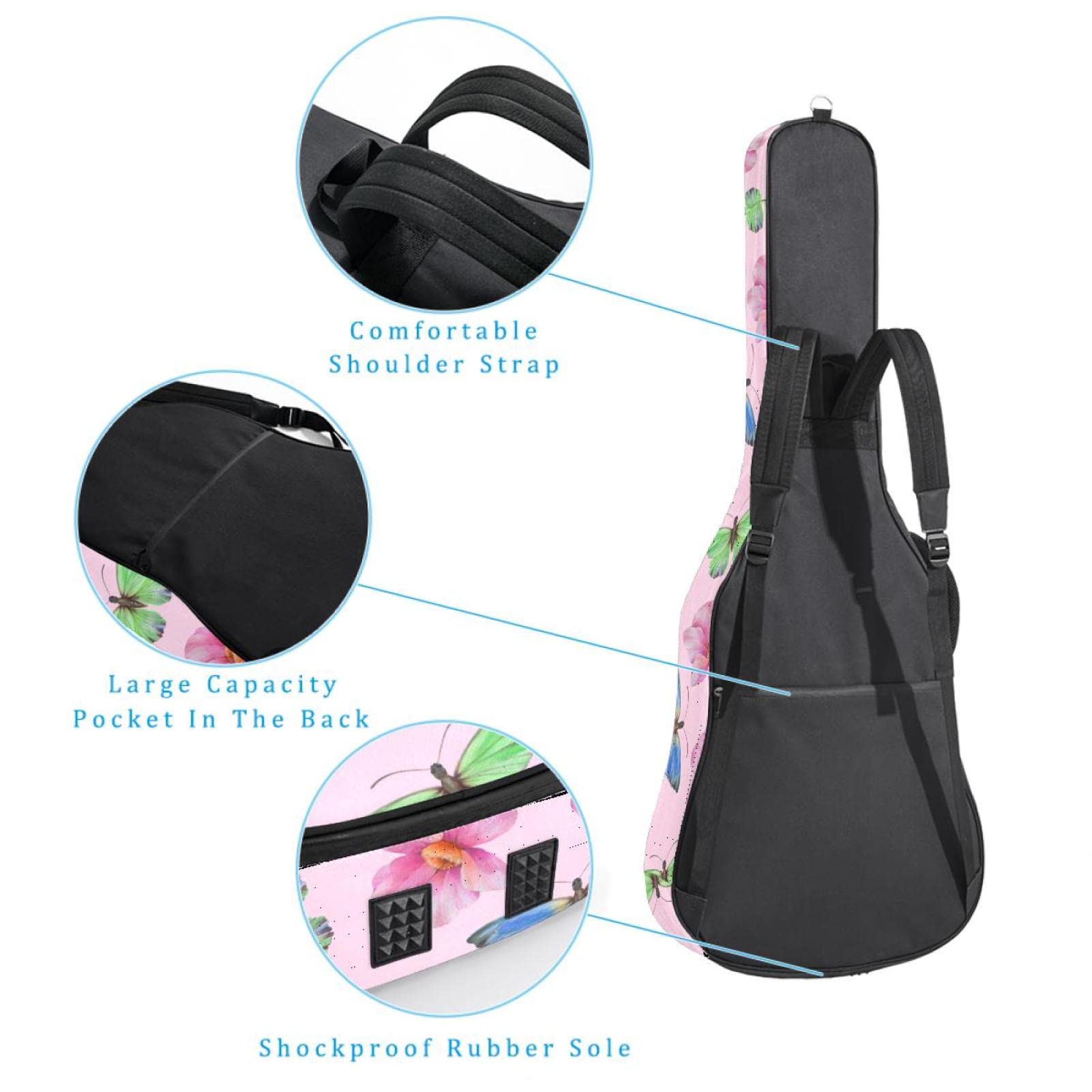 Torba na gitarę akustyczną wodoodporny plecak na gitarę grubo miękki wyściełany motyl klasyczna obudowa na gitarę, wielobarwny, 42.9x16.9x4.7 in, Organizer do torby
