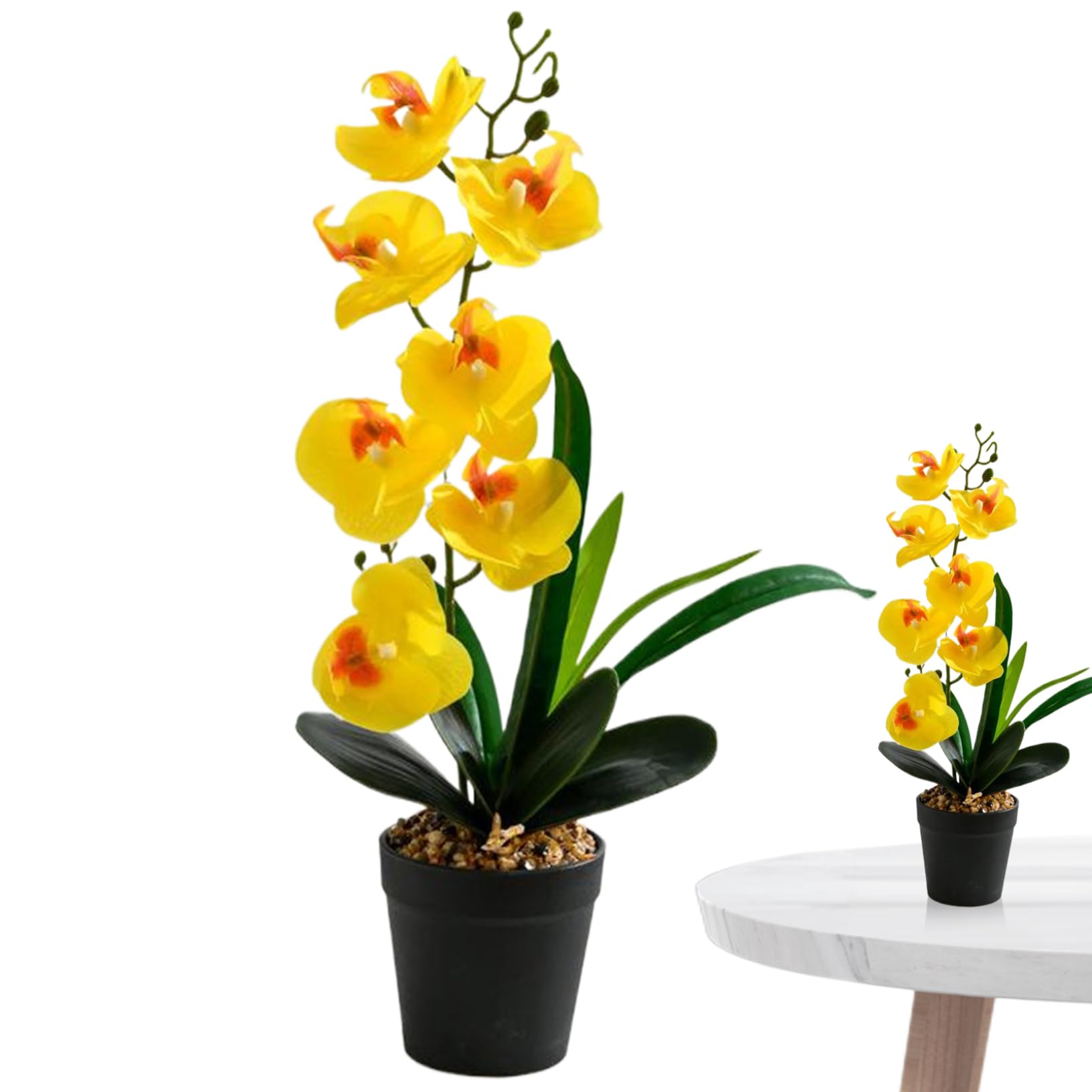 Orchidée fausse jaune Phalaenopsis artificielle de 17 pouces avec pot