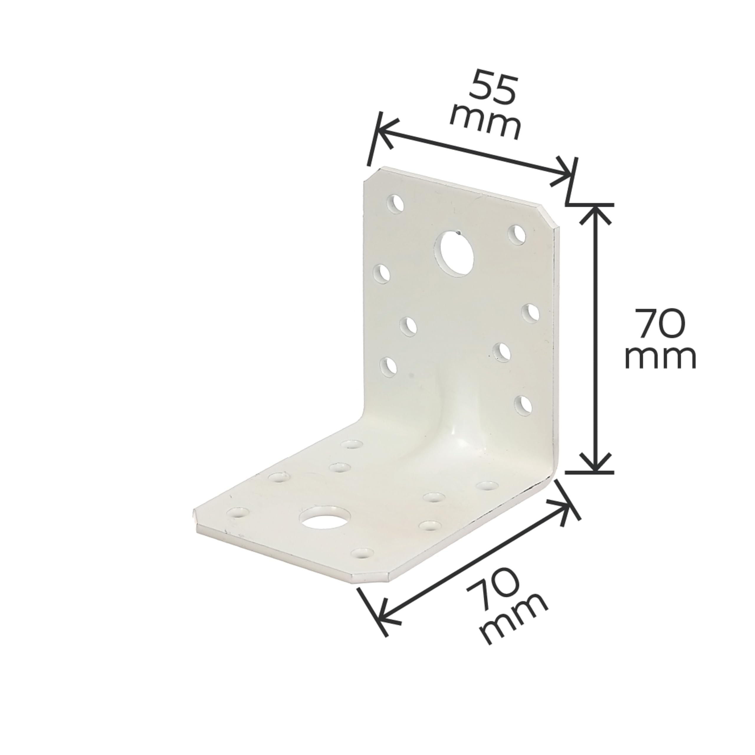 Alberts 330378 Escuadra reforzada con nervio, Galvanizada, recubrimiento de plástico blanco, 70 x 70 x 55 mm (Paquete de 5)