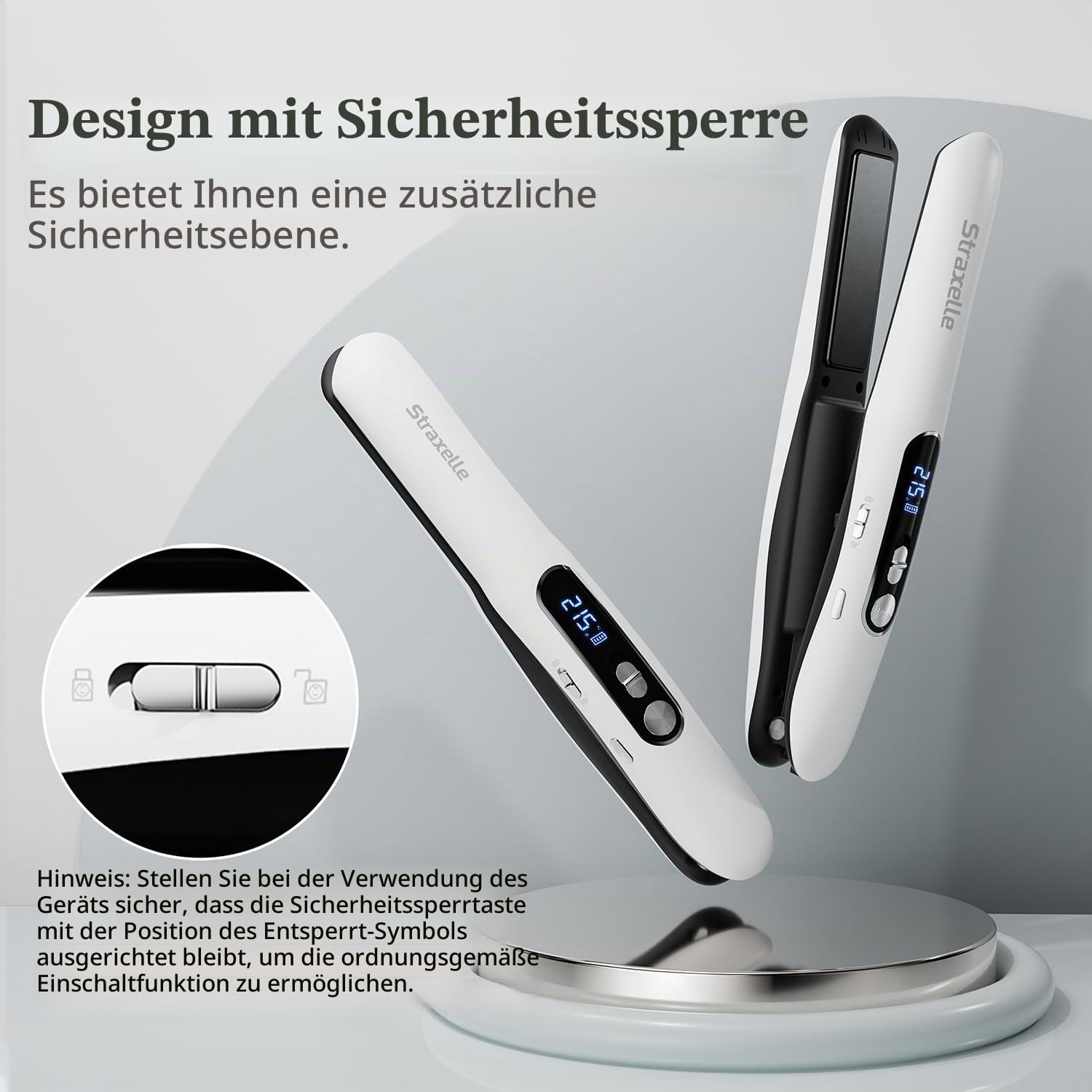 Mini Glätteisen Kabellos mit 5000mAh, 2 in 1 Glätteisen Locken und Glätten, 175°C-215°C 3 Einstellbare Temperaturen Reiseglätteisen mit LED Anzeige für alle Haartypen (Weiß)