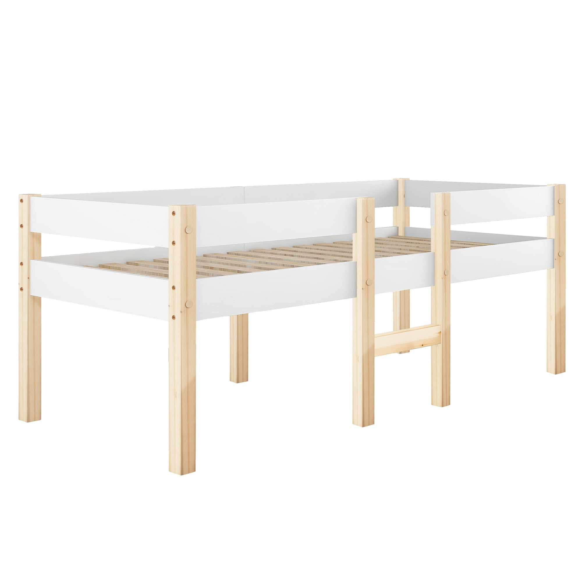 Lettino per bambini con protezione anticaduta, in legno di pino, 90 x 200 cm, bianco+rovere (90 x 200 cm)