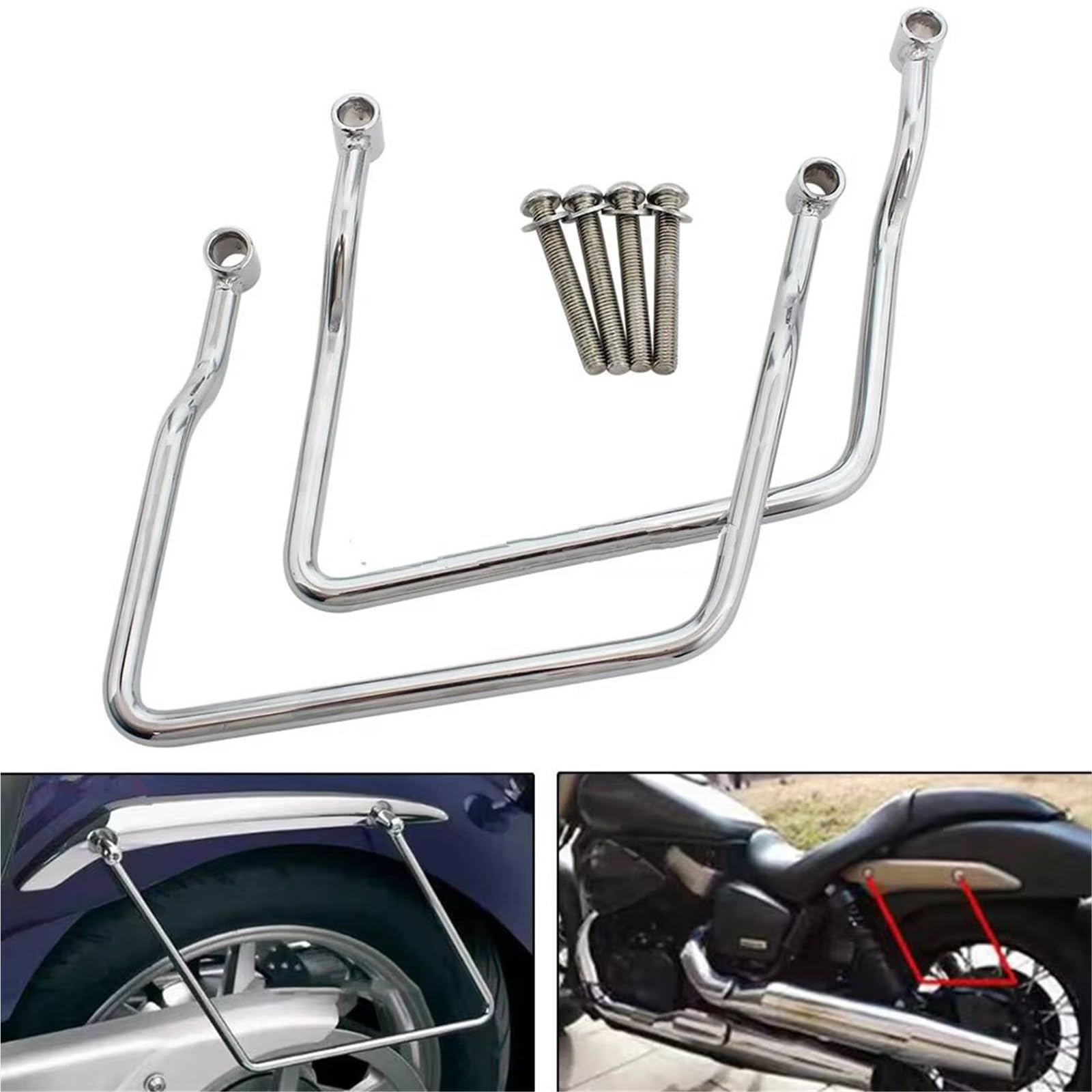Portaequipajes Trasero Soporte De Portaequipajes para Alforjas Cromadas para Motocicleta, Universal 14-24cm