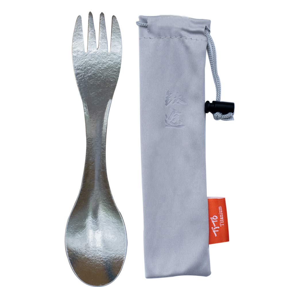 TiTo Titanium Outdoor Camping Picnic Titanium Spoon Tableware Titanium Alloy Fork Ultralight Pure Titanium Spork (Bright Titanium)