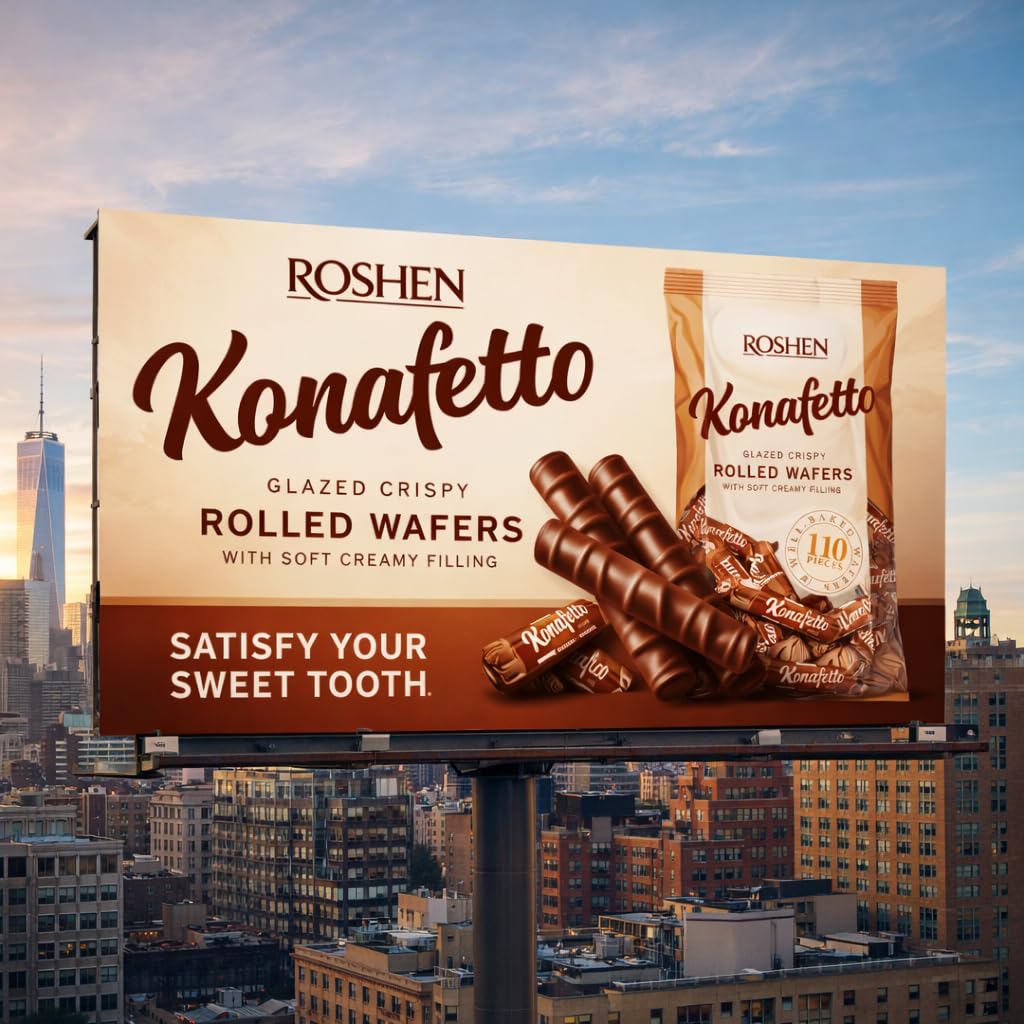 ROSHEN Konafetto (COCOA) Glazed Chocolate Candy Rolled – 1kg Family Value Pack By COUGAR – Eid Special, Crispy Rolled Wafers with Soft Creamy Filling, Chocolate Coated Crunchy Wafer Rolls, Imported European Snack for Sharing, Gifting, Parties, Office Treats & Dessert Platters – (IMPORTED - UKRAINE) 4