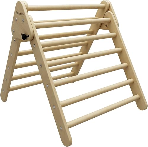 Benarita Pikler Triángulo de gran tamaño, plegable triángulo de madera escalador con rampa, juguetes de escalada para interiores para niños pequeños