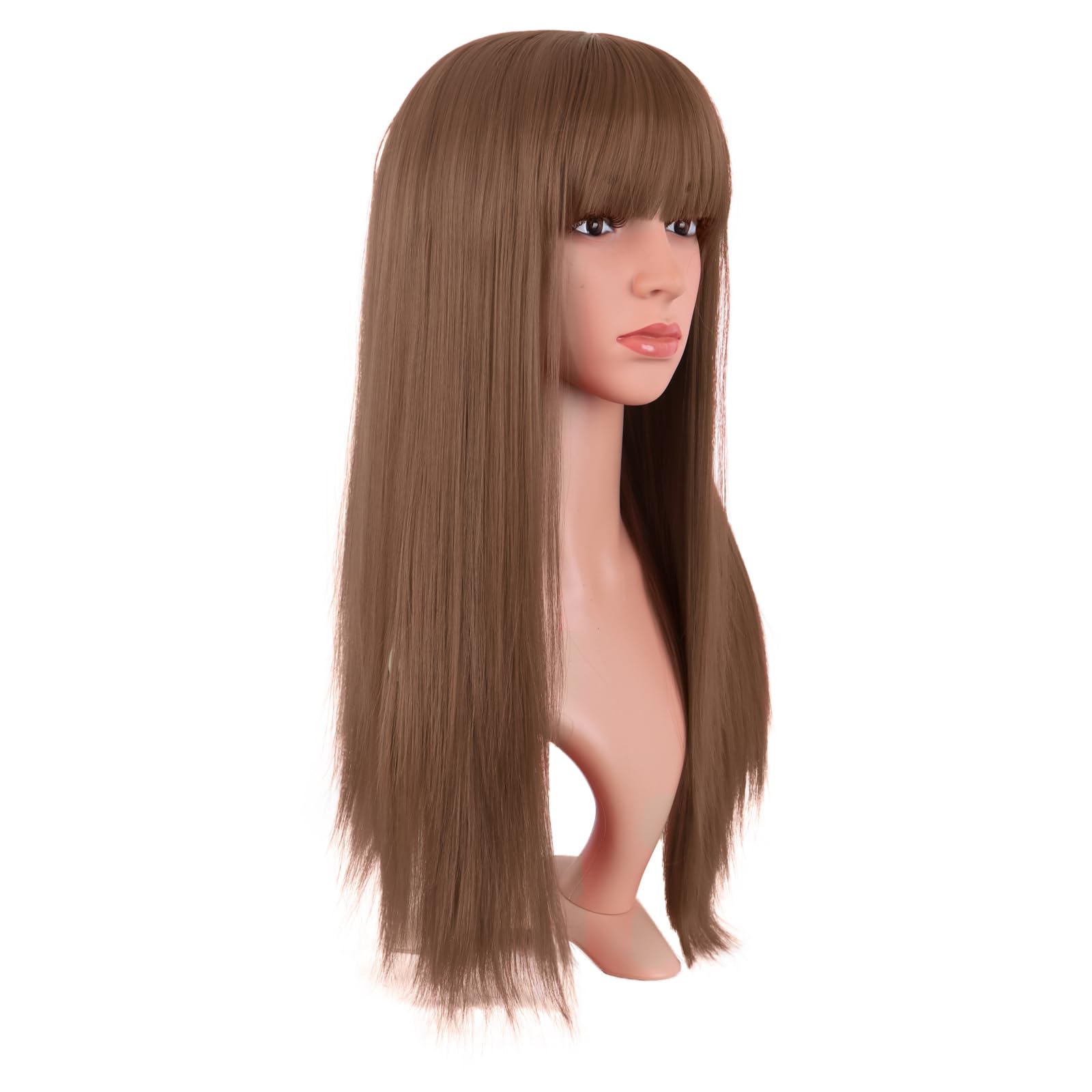 MapofBeauty 24 Inch/60 cm Long Straight Synthetic Hair Heat Resistant Party Cosplay Wig (Medium Brown), 21.5 inches - Image 3