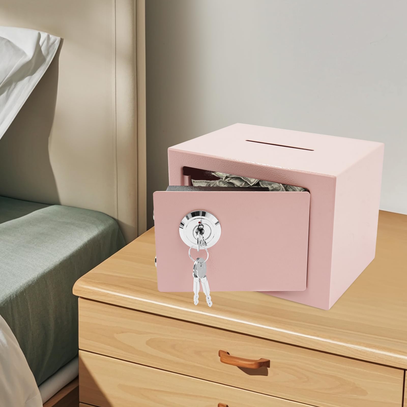 Caja fuerte para llaves, caja de dinero con cerradura con ranura, 4,6 l, caja fuerte para el hogar, hucha, caja fuerte pequeña con llave, caja fuerte mecánica para muebles para el hogar con llave