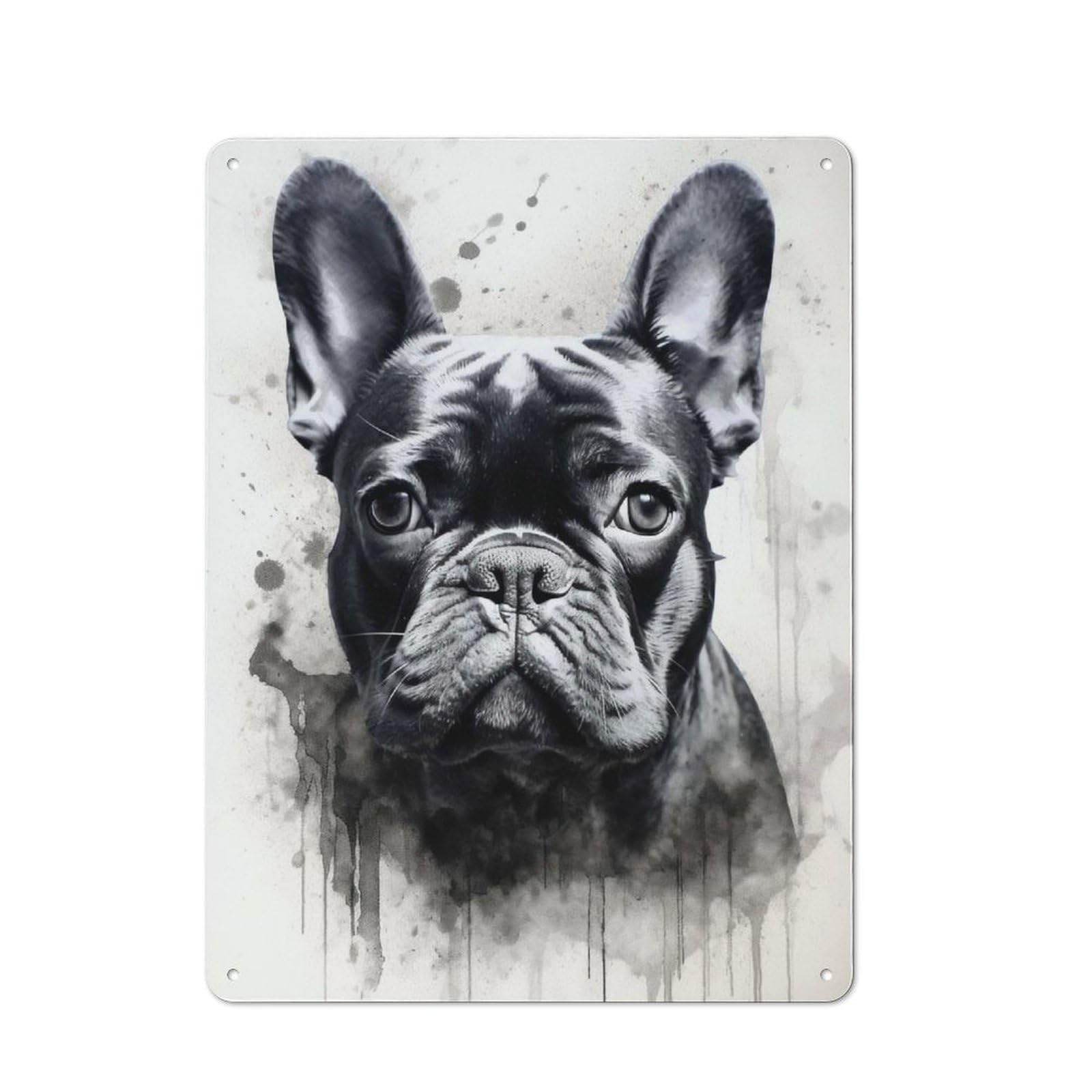 Junmoney French Bulldog Watercolor Retro Metal Plaque 40X30cm For Dining Room Or Kitchen, For Kitchen, Dining Room And Home Bar Wall Decor