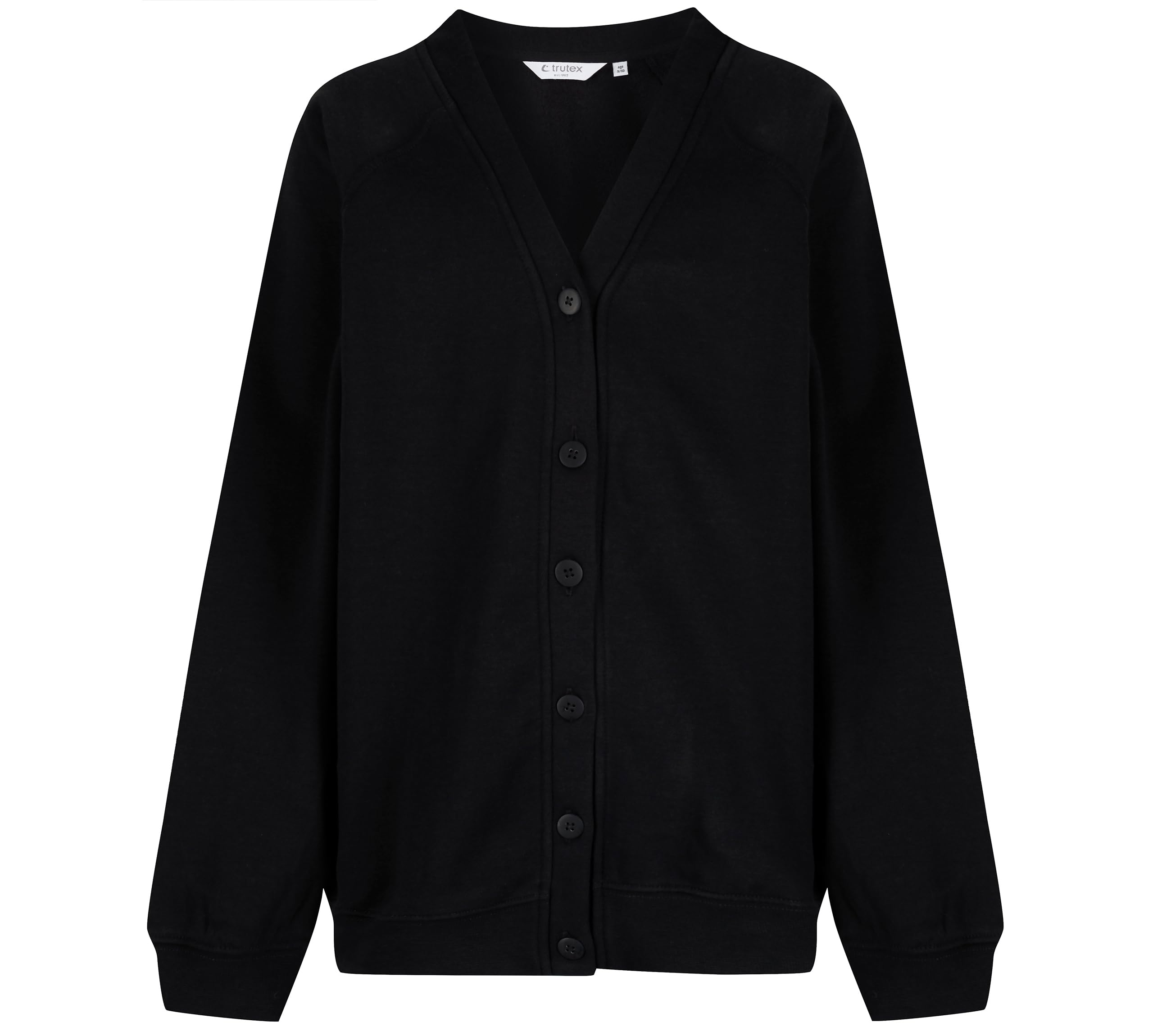 Trutex Unisex Sweatshirt Cardigan for School Uniform, Long Sleeve, Button Down, 260g, Black, 3-4 Years (Manufacturer Size: 20-22" Chest)