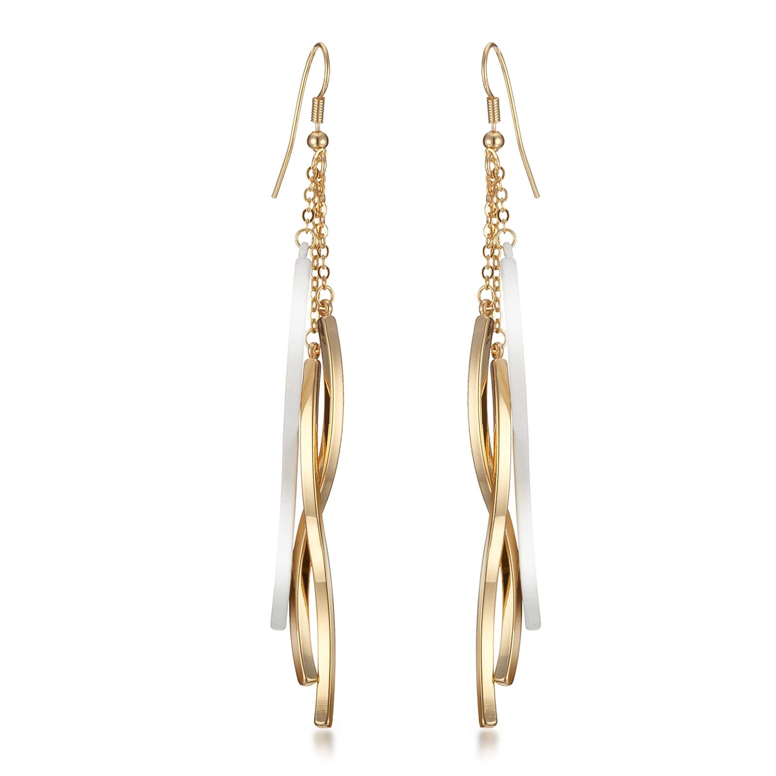 Everstone Pendiente colgante largo de oro de 18 quilates, color blanco, joyería para mujer E28909, tamaño: 10 cm