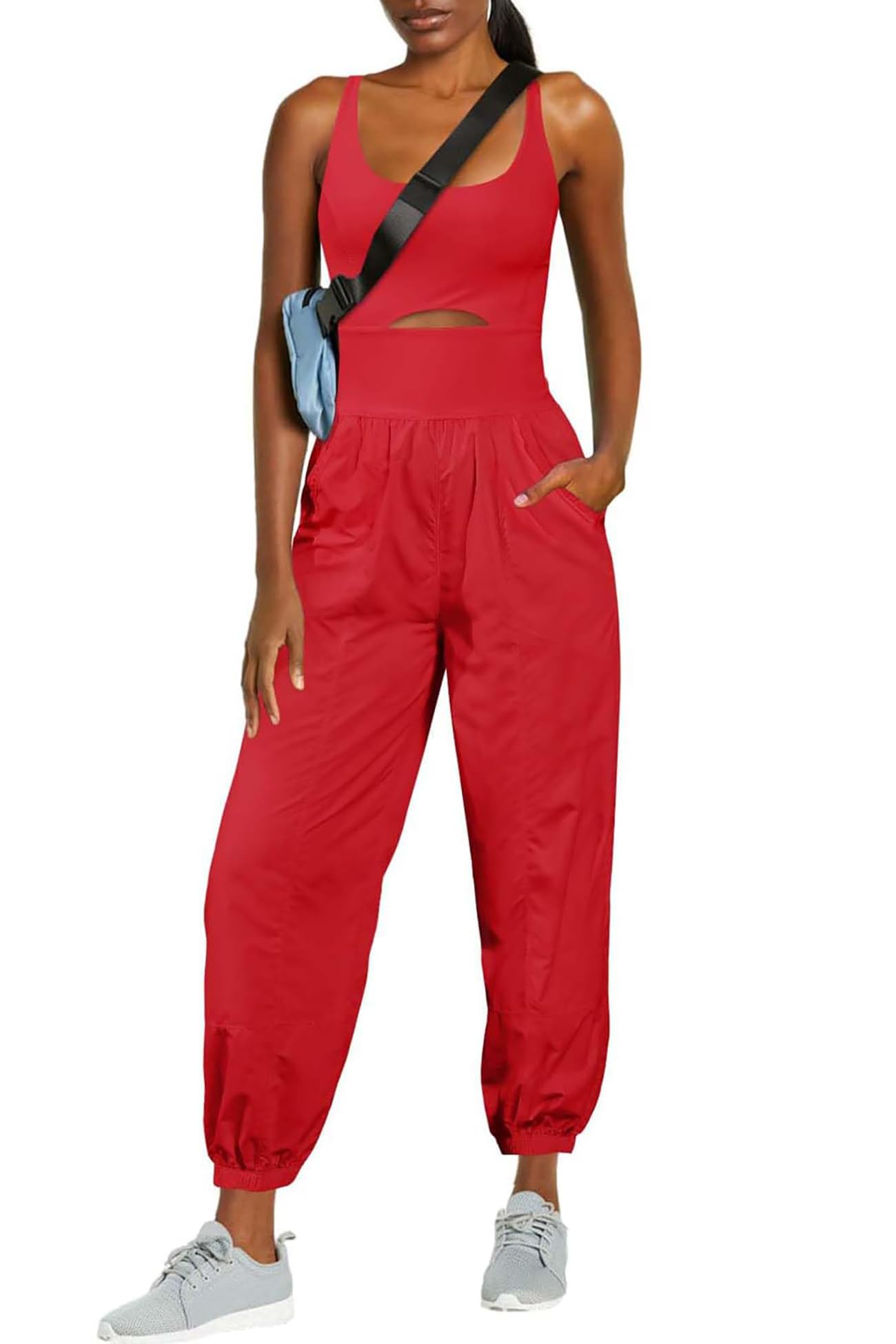 ReachMe Womens Running Onesie Athletic Romper Pants Hiking Outfits One Piece Workout Jumpsuits with Pockets