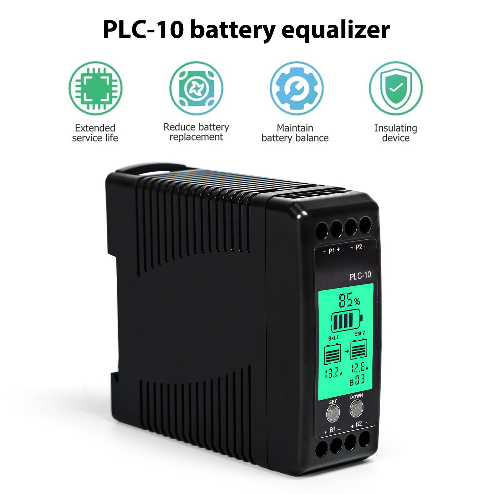 Jadeshay Korektor akumulatora, 2 x 12 V/24 V/48 V/60 V/72 V/96 V, balanser napięcia akumulatora, PLC-10, do akumulatorów kwasowo-ołowiowych, litowych, niklowo-metalowo-wodorkowych, solarnych systemów