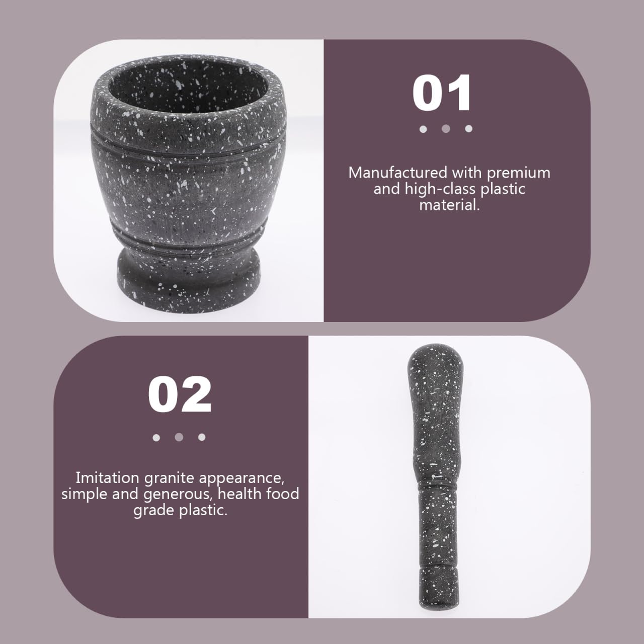 Plastic Mortar and Pestle Set: Marble Mortar Pestle Stone Grinder Garlic Masher Kitchen Supply for Spices Seasonings Pastes Pestos Guacamole