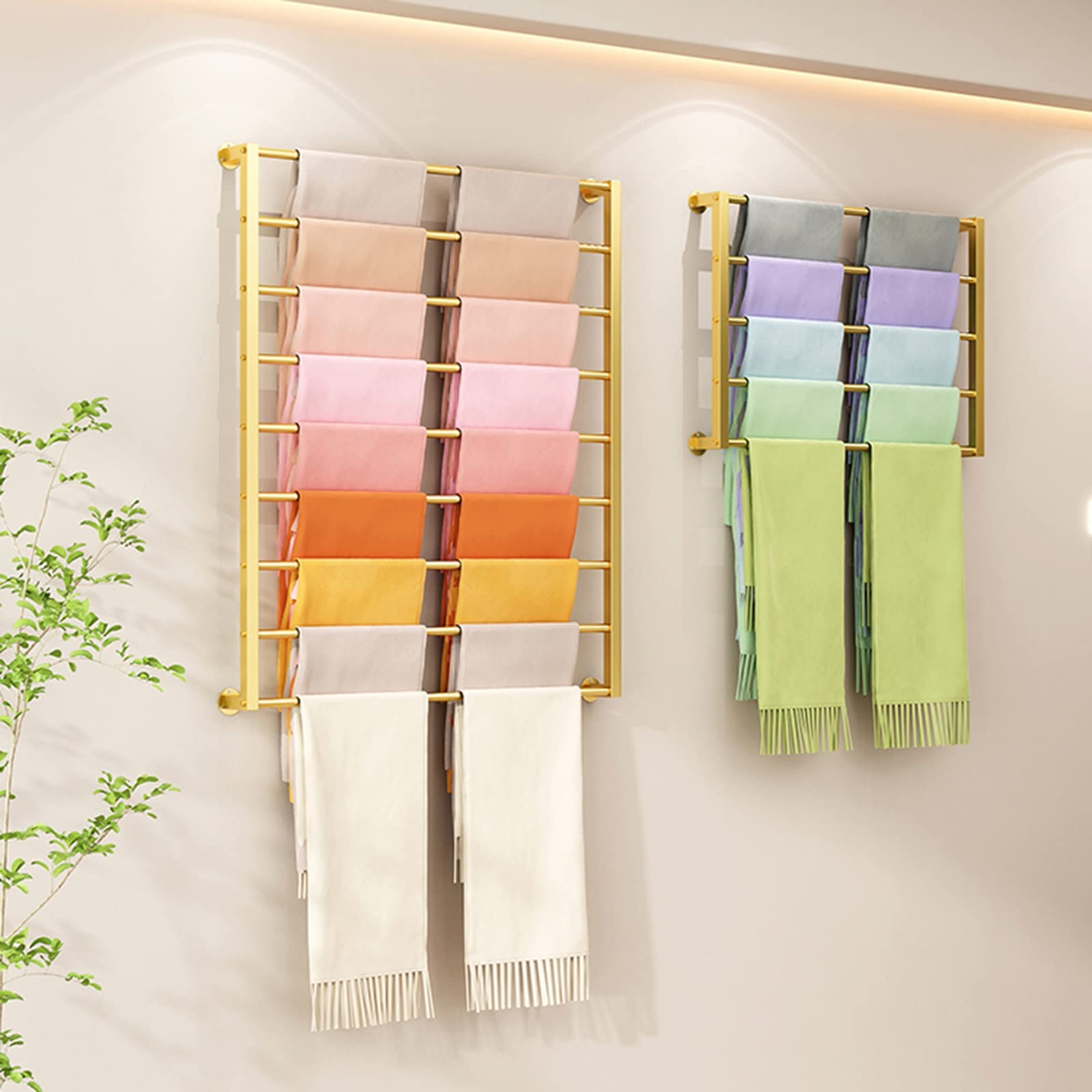 Soporte organizador de 5 capas para bufandas, soporte de pared, soporte de exhibición de metal multiusos para chal, papel de regalo, pañuelo, manta, barra transversal desmontable
