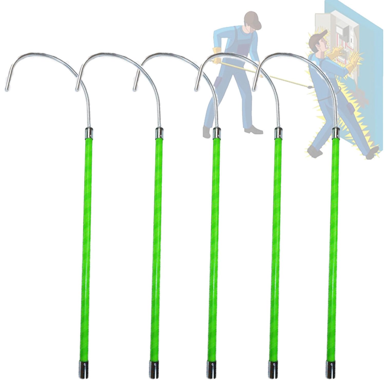 GHHVFEC Electrocution Emergency Rescue Sticks,Portable Hotstick Rescue Hook, Insulated Rescue Hook, Withstands 35KV,DetachableHook Head 1m*5