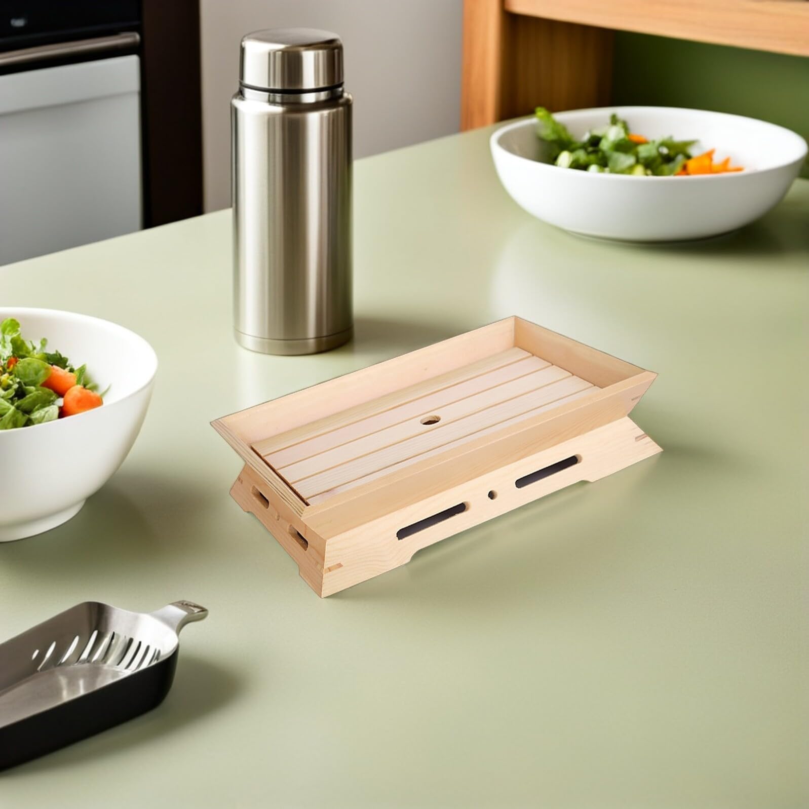 Homoyoyo Plato Rectangular para Sushi y Sashimi 2 Piezas de Madera Natural Soporte para Hielo Seco Adecuado para Servir Aperitivos y Mariscos Casa o Restaurante