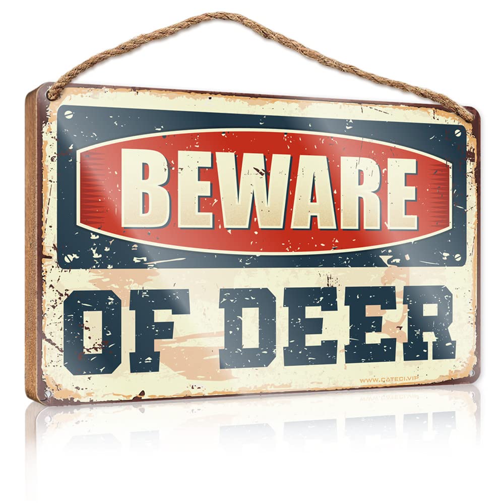 DTHA Farmhouse Bathroom Sign Beware Of Deer Wooden Sign Door Decor House Decor Clearance(15X28CM)