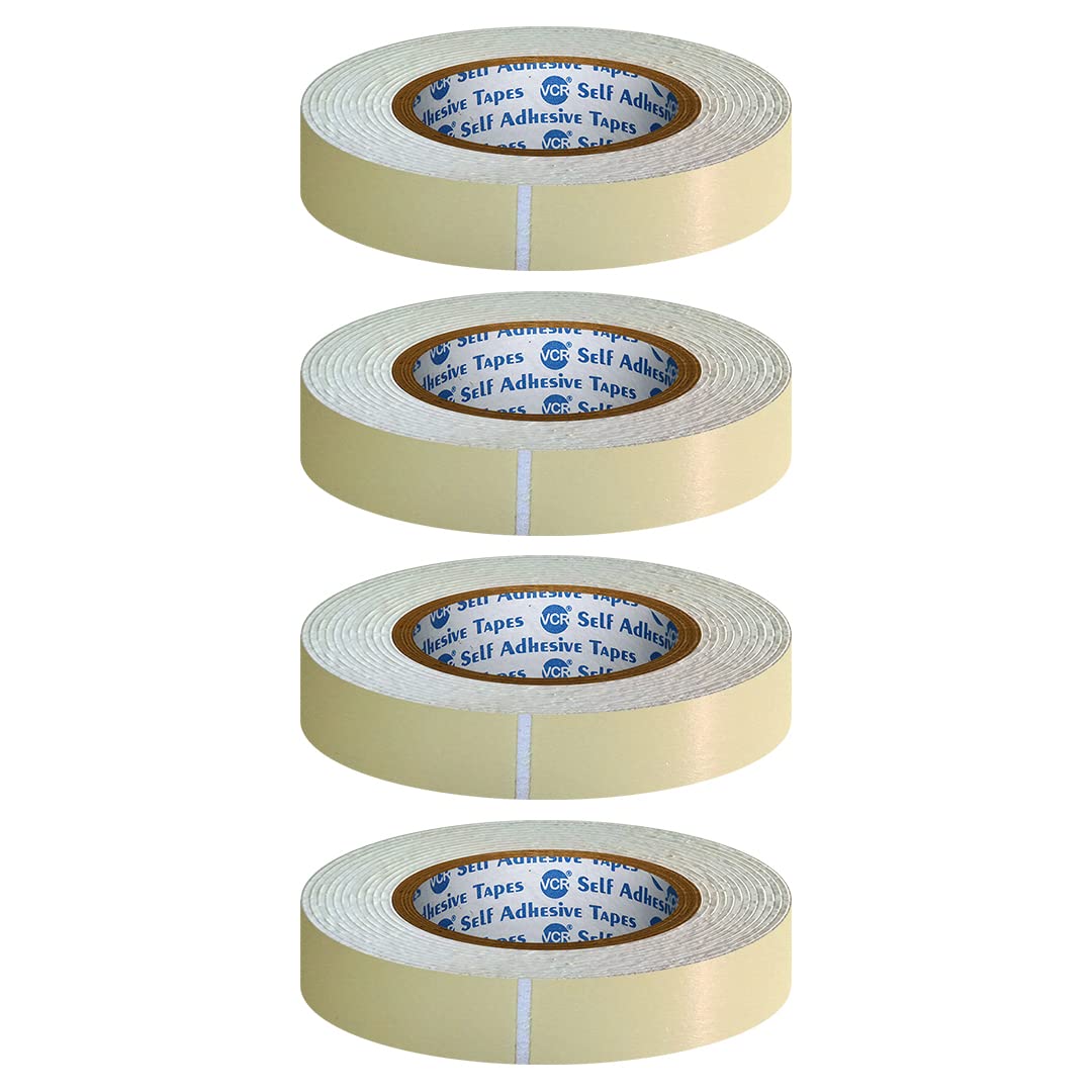 VCR Double Side White Foam Tape - 2.5 Meters in Length - 18mm / 0.75" Width - 4 Rolls Per Pack - Multipurpose usage, Best for Mounting, Strong Adhesion for Walls, Crafts work and fixing Furnitures