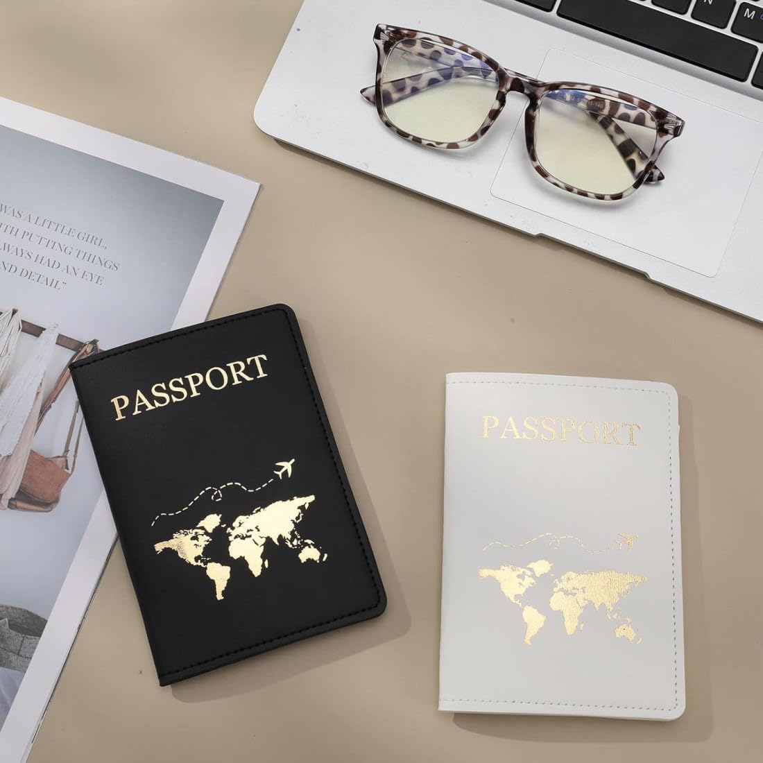 Protege Passeport, 2 Pcs Etui Passeport, Porte Passeport Cuir, Pochette Passeport pour Hommes et Femmes pour Passeport, Carte de Billet, Carte de crédit, Cartes de Visite (Noir et Blanc)